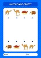 Match with same object game ramadan icon. worksheet for preschool kids, kids activity sheet vector