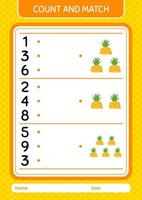 Count and match game with pineapple. worksheet for preschool kids, kids activity sheet vector