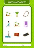 Match with same object game ramadan icon. worksheet for preschool kids, kids activity sheet vector