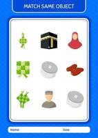 combinar con el mismo icono de Ramadán del juego de objetos. hoja de trabajo para niños en edad preescolar, hoja de actividades para niños vector