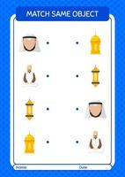 Match with same object game ramadan icon. worksheet for preschool kids, kids activity sheet vector