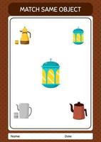 Match with same object game ramadan icon. worksheet for preschool kids, kids activity sheet vector