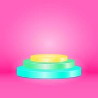 podio de cilindro azul, verde y amarillo pastel con fondo rosa pastel. Estilo 3d, minimalista, simple, moderno, colorido y elegante. adecuado para pedestal, exhibición de productos y escaparate de escenario vector