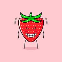 lindo personaje de manzana roja con sonrisa y expresión feliz, ojos cerrados y sonriente. verde y rojo. adecuado para emoticonos, logotipos, mascotas e iconos vector