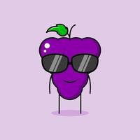 cute grape character with smile expression and black eyeglasses. green and purple. suitable for emoticon, logo, mascot or sticker vector