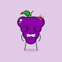 lindo personaje de uva con expresión enojada. adecuado para emoticonos, logo, mascota. sonriendo vector