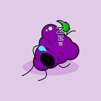 lindo personaje de uva con expresión de sueño y boca abierta. verde y morado. adecuado para emoticonos, logotipos, mascotas e iconos vector