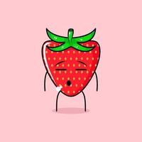 cute strawberry character with flat expression. green and red. suitable for emoticon, logo, mascot vector