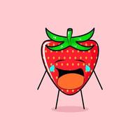 cute strawberry character with crying expression. green and red. suitable for emoticon, logo, mascot vector