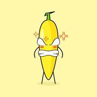 lindo personaje de plátano con expresión enojada. ojos saltones y sonrientes. verde y amarillo. adecuado para emoticonos, logotipos, mascotas