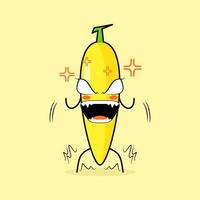 cute banana character with very angry expression. eyes bulging and mouth wide open. green and yellow. suitable for emoticon, logo, mascot vector