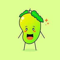 lindo personaje de mango con sonrisa y expresión feliz, boca abierta y ojos brillantes. verde y naranja. adecuado para emoticonos, logotipos, mascotas e iconos vector