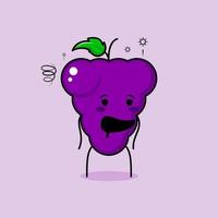 cute grape character with drunk expression and mouth open. green and purple. suitable for emoticon, logo, mascot and icon vector