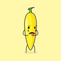 lindo personaje de plátano con expresión repugnante y lengua fuera. verde y amarillo. adecuado para emoticonos, logotipos, mascotas e iconos vector