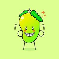 lindo personaje de mango con sonrisa y expresión feliz, ojos brillantes y sonriente. naranja verde adecuado para emoticonos, logotipos, mascotas e iconos vector