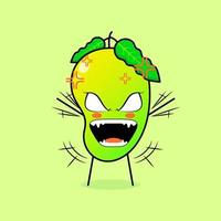 cute mango character with angry expression. both hands raised, eyes bulging and mouth wide open. green and orange. suitable for emoticon, logo, mascot vector