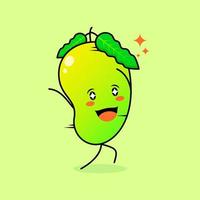 cute mango character with smile and happy expression, run, two hands up and sparkling eyes. green and orange. suitable for emoticon, logo, mascot and icon vector