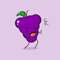 cute grape character with smile and happy expression, close eyes and mouth open. green and purple. suitable for emoticon, logo, mascot and icon vector