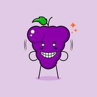 lindo personaje de uva con sonrisa y expresión feliz, ojos brillantes y sonriente. verde y morado. adecuado para emoticonos, logotipos, mascotas e iconos vector