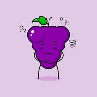 cute grape character with thinking expression and close eyes. green and purple. suitable for emoticon, logo, mascot vector