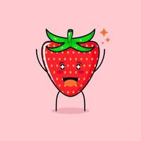 cute red apple character with smile and happy expression, two hands up, mouth open and sparkling eyes. green and red. suitable for emoticon, logo, mascot and icon vector