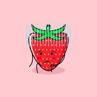 cute strawberry character with hopeless expression and sit down. green and red. suitable for emoticon, logo, mascot and icon vector