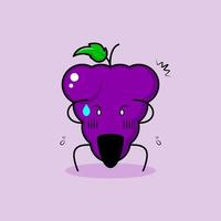 cute grape character with shocked expression, two hands on head and mouth open. green and purple. suitable for emoticon, logo, mascot or sticker vector