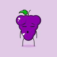 cute grape character with flat expression. green and purple. suitable for emoticon, logo, mascot vector