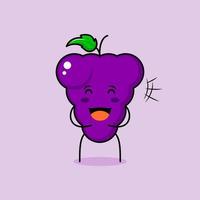 cute grape character with smile and happy expression, close eyes and mouth open. green and purple. suitable for emoticon, logo, mascot and icon vector