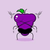 lindo personaje de uva con expresión sorprendida y boca abierta. verde y morado. adecuado para emoticonos, logotipos, mascotas e iconos vector