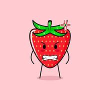 cute strawberry character with angry expression. eyes bulging and grinning. green and red. suitable for emoticon, logo, mascot vector