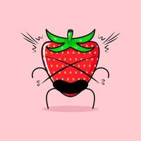 cute strawberry character with shocked expression and mouth open. green and red. suitable for emoticon, logo, mascot and icon vector