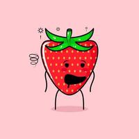 cute strawberry character with drunk expression and mouth open. green and red. suitable for emoticon, logo, mascot and icon vector