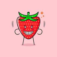 lindo personaje de manzana roja con sonrisa y expresión feliz, ojos brillantes y sonriente. verde y rojo. adecuado para emoticonos, logotipos, mascotas e iconos vector