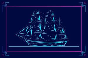 Ship boat pirates line pop art potrait logo colorful design with dark background. Abstract vector illustration. Isolated black background for t-shirt, poster, clothing.