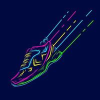 Shoes sport vector silhouette line pop art potrait logo colorful design with dark background. Abstract vector illustration. Isolated black background for t-shirt, poster, clothing.