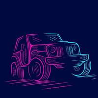 Of road adventure vehicle line pop art potrait logo colorful design with dark background. Abstract vector illustration. Isolated black background for t-shirt, poster, clothing.