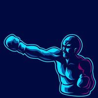 Boxing man fighter line pop art potrait logo colorful design with dark background. Abstract vector illustration. Isolated black background for t-shirt, poster, clothing, merch, apparel,