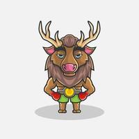 Cute boxing elk deer character illustration. Simple animal vector design. Isolated with soft background.