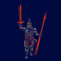 Ares the mythology logo line pop art portrait god colorful design with dark background. Abstract vector illustration.
