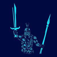 Ares the mythology logo line pop art portrait god colorful design with dark background. Abstract vector illustration.