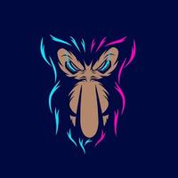 Proboscis monkey line pop art potrait logo colorful design with dark background. Abstract vector illustration. Isolated black background for t-shirt, poster, clothing.