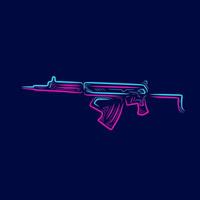 maquina de guerra. línea de armas de pistola de rifle vintage. logotipo de arte pop. diseño colorido con fondo oscuro. ilustración vectorial abstracta. fondo negro aislado para camiseta, afiche, ropa. vector