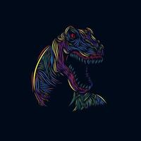 Dinosaur T Rex Line Pop Art Potrait Colorful Logo with Dark Background vector