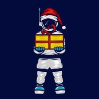 Santa claus astronaut logo line pop art potrait colorful design with dark background. Abstract vector illustration.