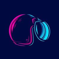 Retro helmet vintage half face adventure line neon art potrait logo colorful design with dark background. Abstract vector illustration.Isolated black background for t-shirt, poster, clothing, merch