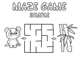 Simple Maze puzzle game for children. Outline simple maze or labyrinth game with panda. vector