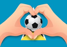 pelota de fútbol de santa lucía y forma de corazón de mano vector