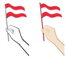 la mano femenina sostiene suavemente la pequeña bandera de austria con los dedos. elemento de diseño de vacaciones. vector sobre un fondo blanco