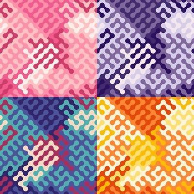 Set of abstract geometric SEAMLESS patterns with fractal ornament. Spring and summer ornates for decoration and printing on fabric. Easy editable color. Design element. Vector
